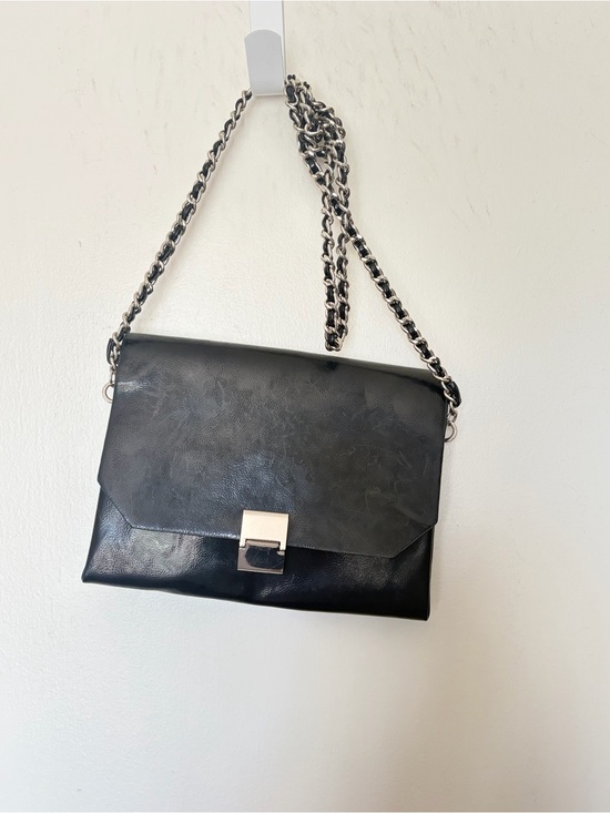 Zara Handbags - Zara Black Leather Crossbody with Silver Chain